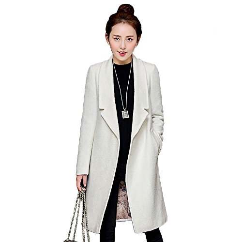 Small-laly チェスターコート レディース ミドル丈 ロングチェスターコート ホワイト 大きめ ウール コート ロングジャケット ロングコート 冬 綿入り ツイード ジャケット メルトンコート シンプル 冬コート ウール混 コート 防寒 保温 カジュアル キレイ目