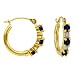 14k Yellow Gold Sapphire and Diamond Hoop Earrings