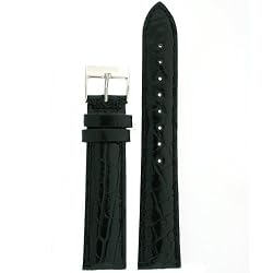 Watch Band Handmade Genuine Crocodile Black Padded Mens 19 millimeter