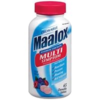 Maalox Multi Symptom Antacid and Antigas Chewable Tablets, Maximum Strength, Wild Berry, 65-Count Plastic Bottles (Pack of 4)