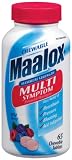 Maalox Multi Symptom Antacid & Antigas Chewable Tablets, Maximum Strength, Wild Berry, 65-Count Plastic Bottles (Pack of 4)