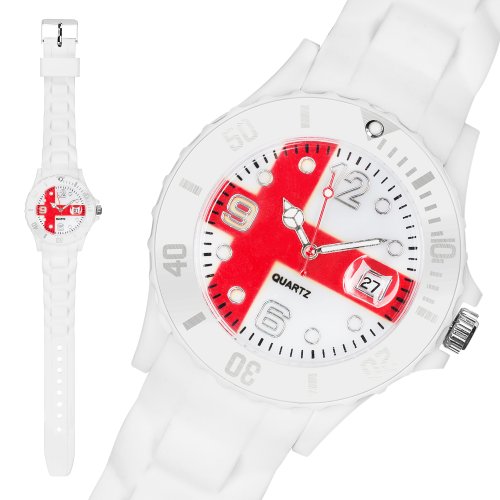 Taffstyle® Fanartikel Silikon Armbanduhr Gummi Trend Watch Quarz Fan Uhr mit Fussball Weltmeisterschaft 2014 WM & EM Länder Flaggen Style – England
