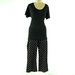 Liz Claiborne Sleepwear Women Printed Jersey 2x2 Rib Pajamas - Black