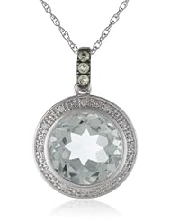 Sterling Silver Circle Green Quartz and Peridot Diamond Pendant Necklace (0.05 cttw, I-J Color, I2-I3 Clarity), 18"