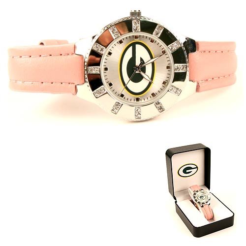 Green Bay Packers NFL Game Time Women's Pink Watch with Rhinestones