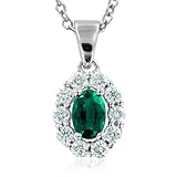 Natural Emerald and Diamond Necklace in 14k White Gold (G, SI2, 0.90 cttw) Certificate of Authenticity