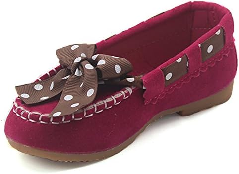 Msmushroom Faux Leather Girl's Bowknot Moccasin Burgundy,6M