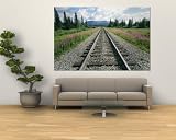 Alaska Railroad Tracks Lined on Either Side by Pink Fireweed , 72x48