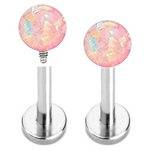 16g 5/16'' Stainless Steel Internally Threaded 3mm Fire Ball Opal Labret Monroe Lip Tragus Piercing Bar Body Jewelry Ring