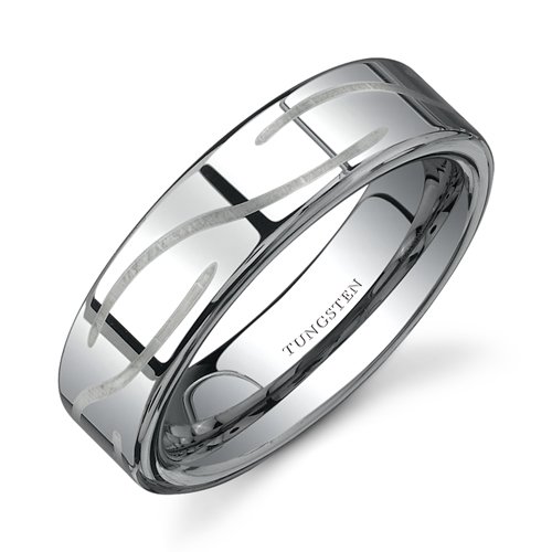 Flat Edge with Laser Pattern 6 mm Comfort Fit Mens Tungsten Wedding Band Ring Size 8