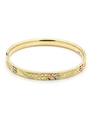 14K Tri-Color Gold 6mm Diamond Cut Flower 2.5 Diameter Adjustable Bangle Bracelets