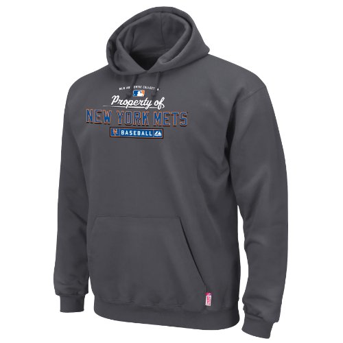 MLB New York Mets Adult Long Sleeve Hooded Fleece Pullover (Pro Granite, Large)