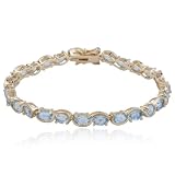 18k Yellow Gold Plated Sterling Silver Blue Topaz Bracelet, 7.25
