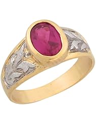 14k Two Tone Gold Synthetic Ruby Classic Antique Inspired Girls Ring