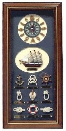 Childrens Toyshop  Küche & Haushalt : KNOTENTAFEL MARITIM 60 X 28 CM UHR MIT MESSINGEINLAGE IM RAHMEN INKL. UHR + DIVERSEN KNOTEN NEU + OVP
