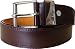 Brown Imitation Leather Mens Belt with Silvertone Buckle and Decorative Metal Plate on Belt Loop