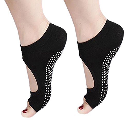 Sanwood Barre Sock Pilates Yoga Socks with Grip for Girl Women(2 Pairs Black)