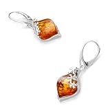 Sterling silver with gentle flower frames and leaf shaped, cognac amber earrings 41xcLAdc1hL. SL160 Sterling silver with gentle flower frames and leaf shaped, cognac amber earrings