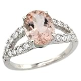 14k White Gold ( 10x8 mm ) Stone Engagement Morganite Ring w/ 0.35 Carat Brilliant Cut Diamonds & 2.30 Carats Oval Cut Stone, 3/8 in. (10mm) wide