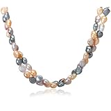 Mauve, Peach and Dyed Grey Free-Form Freshwater Cultured Pearl Two-Row Necklace, 18"