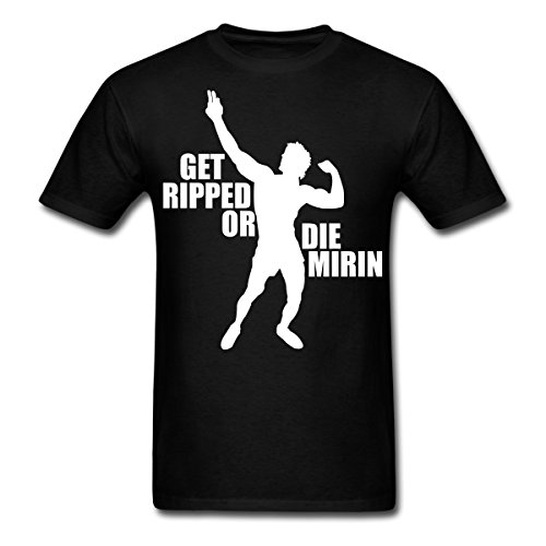 Ace Design Special Design Custom Get Ripped or Die Mirin Men's Cotton Short T-shirt Black Small