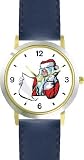 Santa Claus with List on Phone Christmas Theme - WATCHBUDDY&reg; DELUXE TWO-TONE THEME WATCH - Arabic Numbers - Blue Leather Strap-Size-Large ( Men's Size or Jumbo Women's Size )