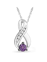 Sterling Silver Lab Created Amethyst and White Round Diamond Fashion Pendant (0.35 Cttw)