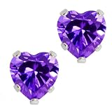 3.00 Ct .925 Sterling Silver Purple Amethyst CZ Heart Shape Stud Earrings 6mm