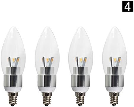 4-Pack of GOOLSUN LED Candle 4-watt (40-watt equivalent), Chandelier Bulb, CRI 80, Clear Glass Lens Silver Housing Bullet Tip, E12 Candelabra Base, Sexy LED Design, Dimmable, 3000K