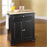 Alexandria Natural Wood Top Portable Kitchen Island in Black Alexandria Natural Wood Top Portable Kitchen Island in Black