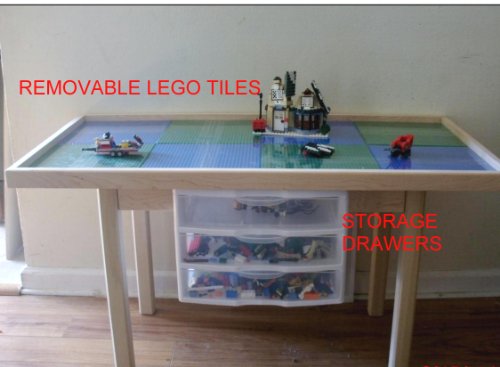 Lego Play Table With 3 Storage Drawers Solid Birch Wood Legs Frame