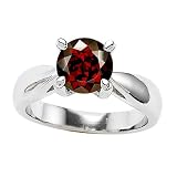1.35 cttw 925 Sterling Silver 14K White Gold Plated Genuine Round Garnet Engagement Ring - Gold...