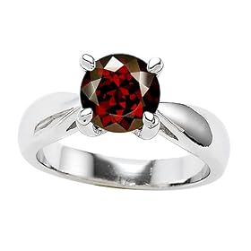 1.35 cttw 925 Sterling Silver 14K White Gold Plated Genuine Round Garnet Engagement Ring - Gold Plated Silver