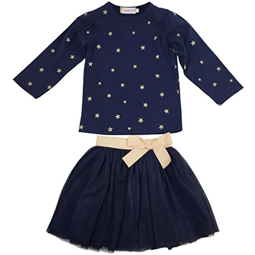 Jastore Girls Blue Cartoon Clothing Sets Long Sleeve Top+Tutu Skirt Kids Clothes (4T)