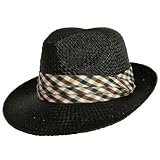 BLACK STRAW WIDE BRIM FEDORA W/PLAID HATBAND 41xcv oTjIL. SL160 BLACK STRAW WIDE BRIM FEDORA W/PLAID HATBAND