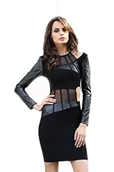 Sexy Mesh Cocktail Leather/Nylon/Rayon/Spandex Long Sleeves Bodycon Dress/Club Dress/Evening Dress/Wedding Dress 