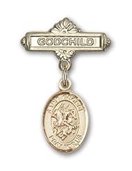 14K Gold Baby Badge with St. George Charm and Godchild Badge Pin