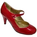 Womens Red Patent Round Toe Mary Jane Ladies Secretary Court Shoes