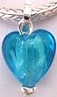 Silver Plated Glass Heart Charm Dangle Fits Pandora Blue