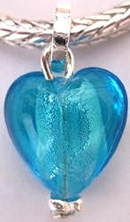 Silver Plated Glass Heart Charm Dangle Fits Pandora Blue