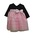 Baby Holiday Dress Long Sleeves Velvet Top and Organza Skirt (18m) (18m, Black-Pink)