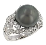 12.5mm Southsea Pearl Ring Pave and prong Set Round Diamonds Diamond .82cttw