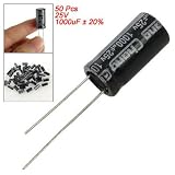 Gino 50 Pcs Radial Lead Aluminum Electrolytic Capacitors 1000uF 25V