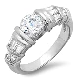 1.50 CT Classic Ladies Baguette and Round Cubic Zirconia CZ Engagement Ring (Available in size 6, 7, 8) 1.50 CT Classic Ladies Baguette and Round Cubic Zirconia CZ Engagement Ring (Available in size 6, 7, 8)