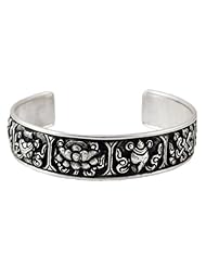 Sterling Silver Tibetan Eight Auspicious Signs Cuff Bracelet, # 9