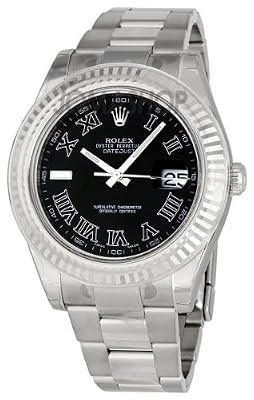 Rolex Datejust Ii Black Roman Dial Fluted 18k White Gold Bezel Two Tone Oyster Bracelet Mens Watch 116334bkro by Rolex