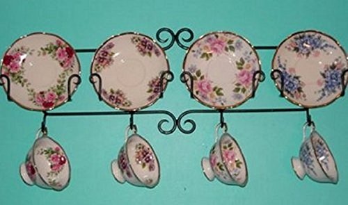 Black Tea Cup and Saucer Wall Rack - Horizontal - Teacups Not Included