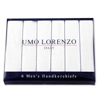 6 Pack Hankies Handkerchief by Umo Lorenzo - White Cotton