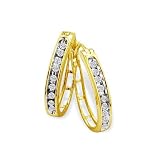1/2ct Channel Set Diamond Hoop Earrings in Yellow Gold