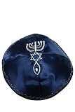 Kippah with Messianic Sign Embroidered Satin-navy
